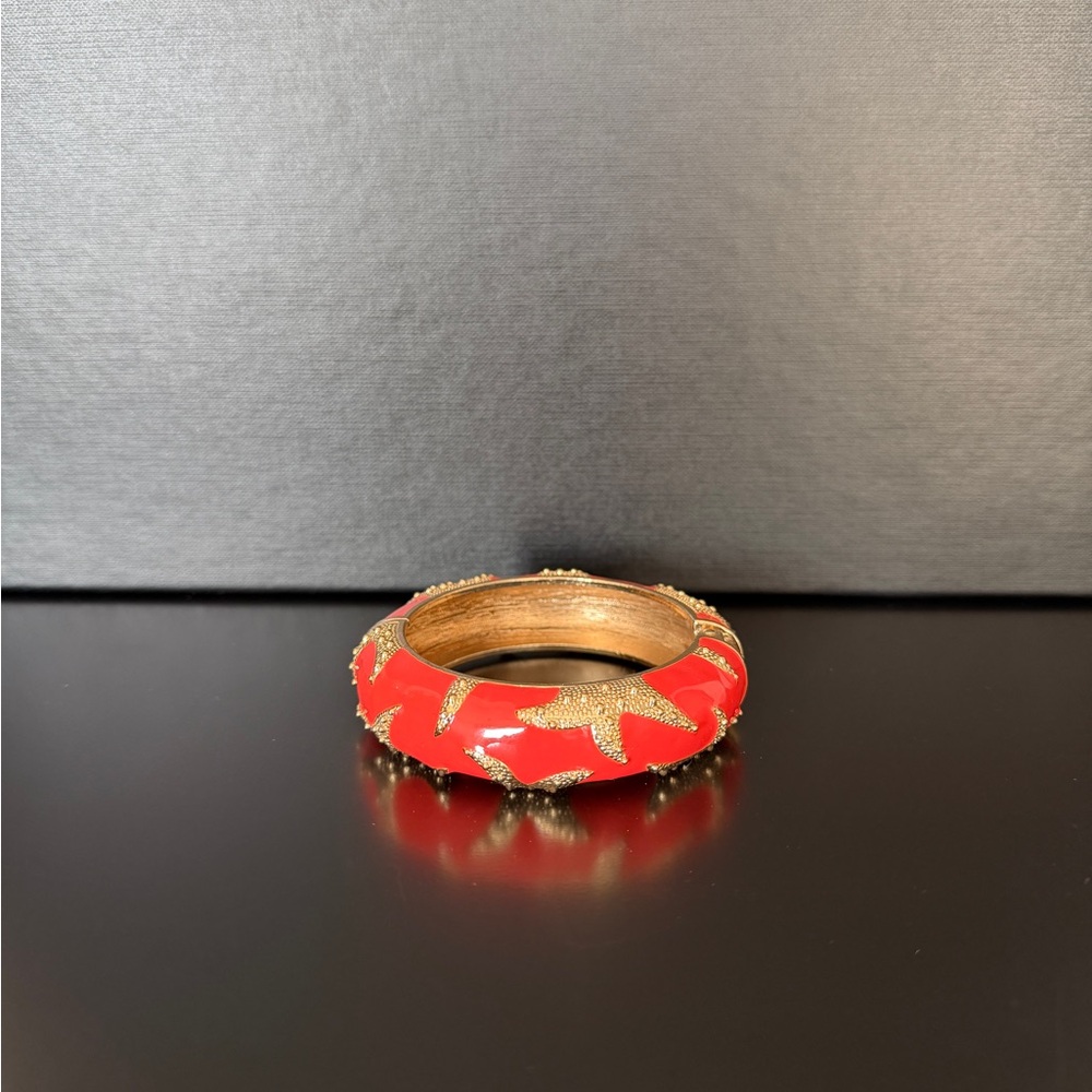 Vintage Coral Enamel and Gold Starfish Bangle